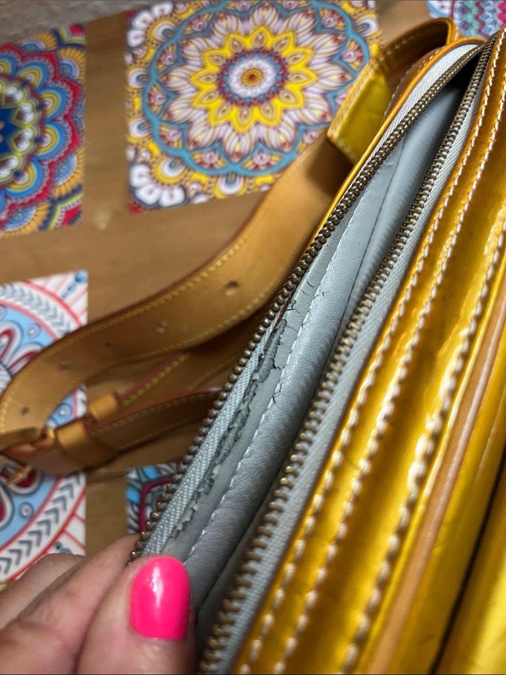 Louis Vuitton Yellow Vernis Monogram Crossbody Bag with Natural Leather Strap - Picture 13 of 13